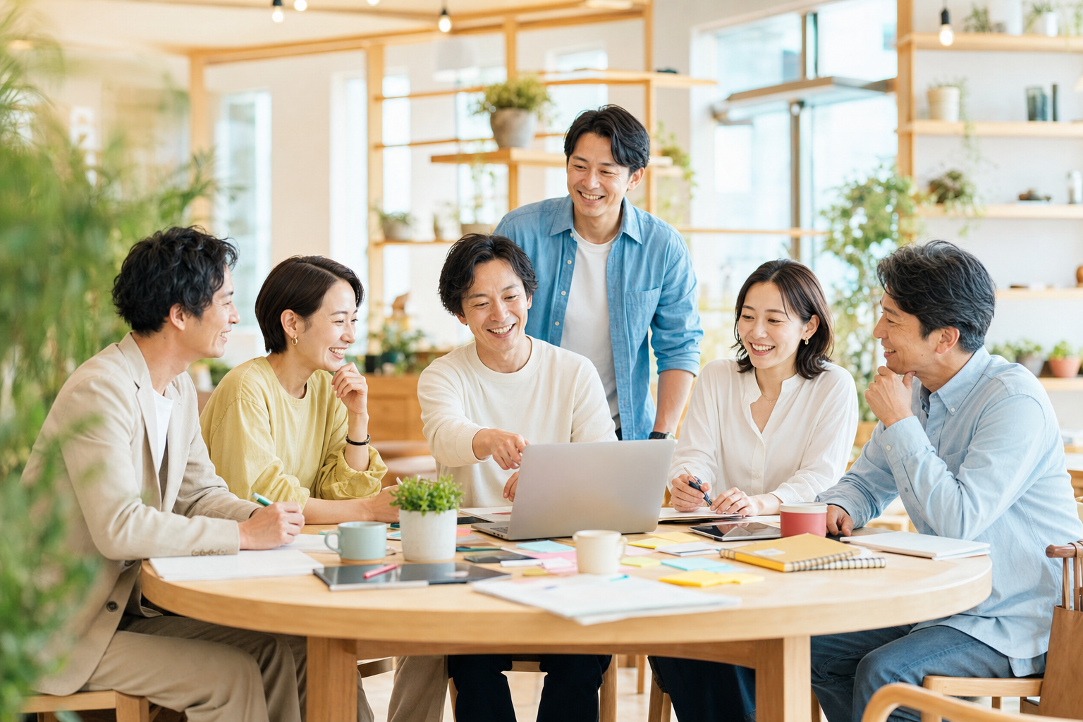 AIビジネス実践ラボで仲間と実践する日本人メンバーのイメージ
