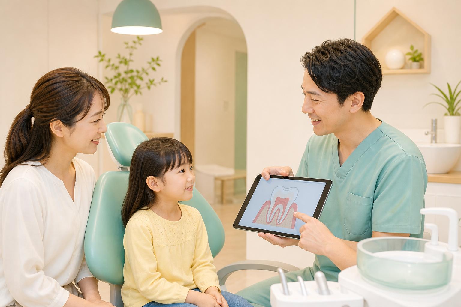 親子で歯科医師の説明を受ける様子
