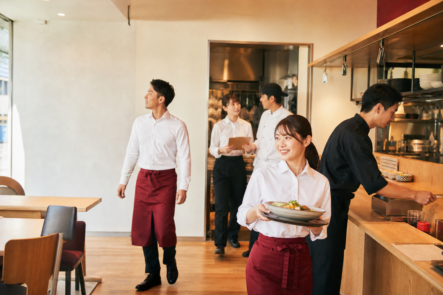 開店準備を進める飲食店スタッフ