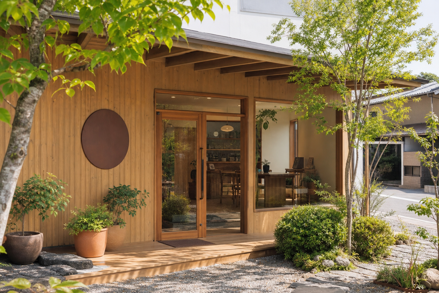 木の外観を持つ地域工務店のオフィス