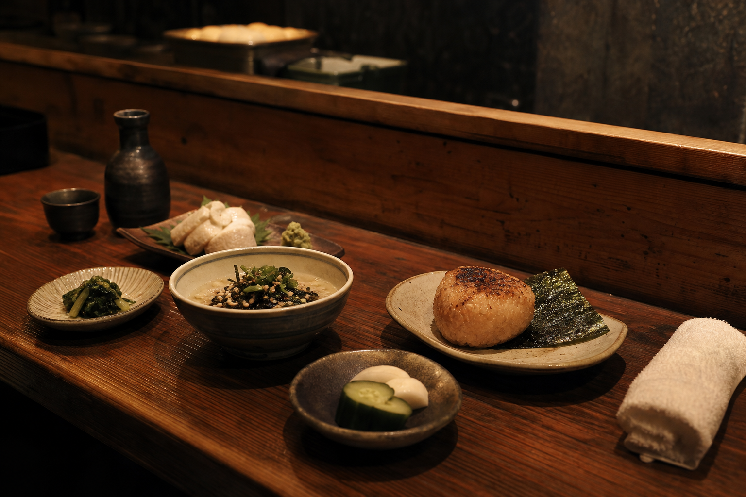 締めの土鍋ごはんと燗酒