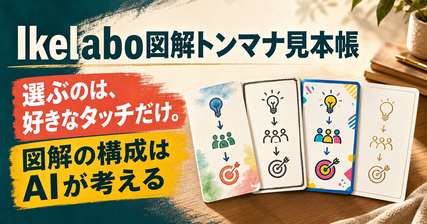 選ぶのは好きなタッチだけで、図解の構成はAIが考えるIkelabo図解トンマナ見本帳