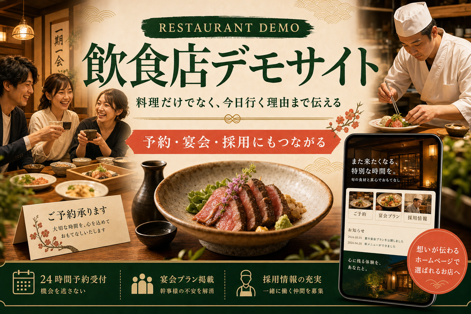 飲食店向けの料理と空気感が伝わるデザイン