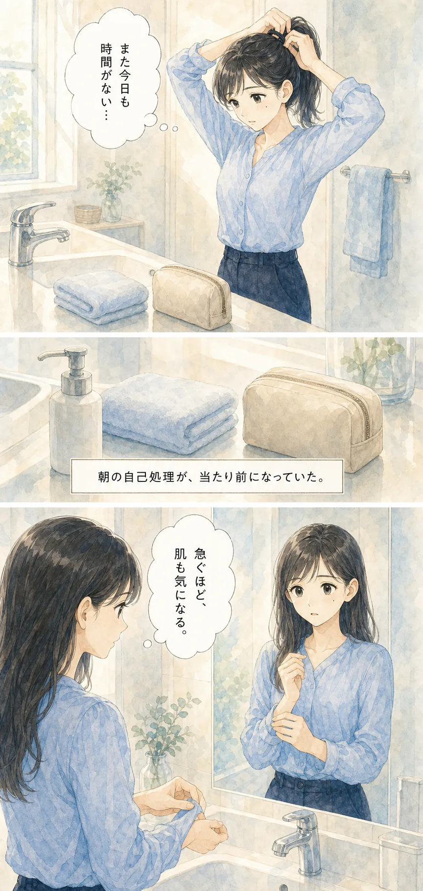 朝の自己処理に追われる主人公