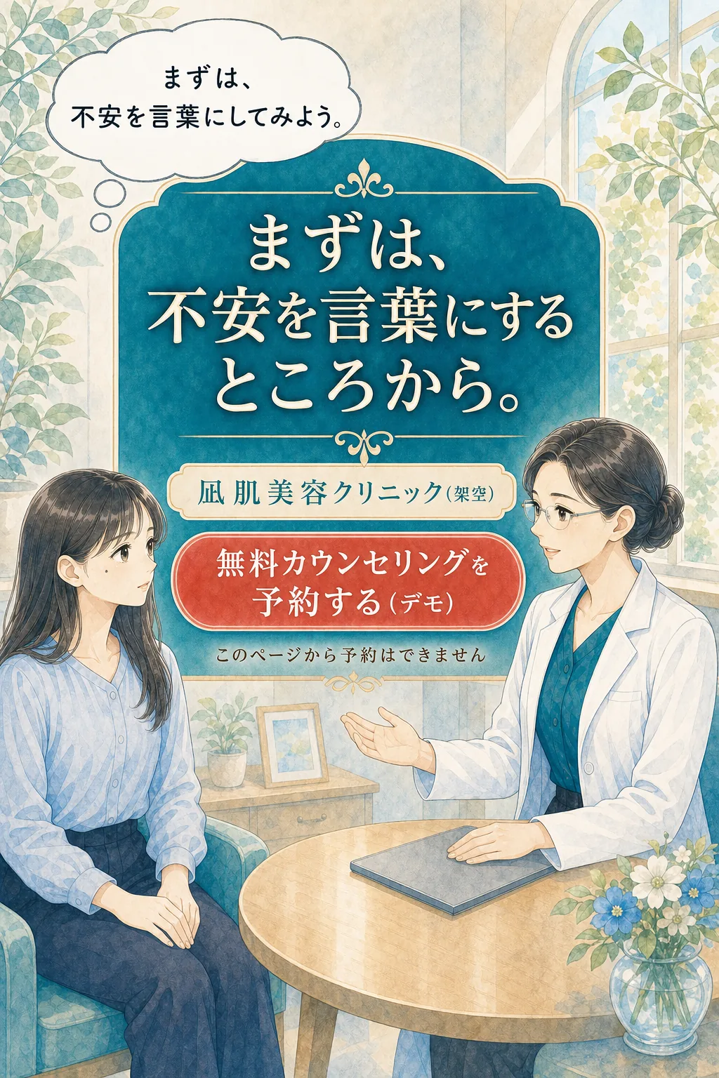 不安を言葉にする架空クリニックの相談CTA