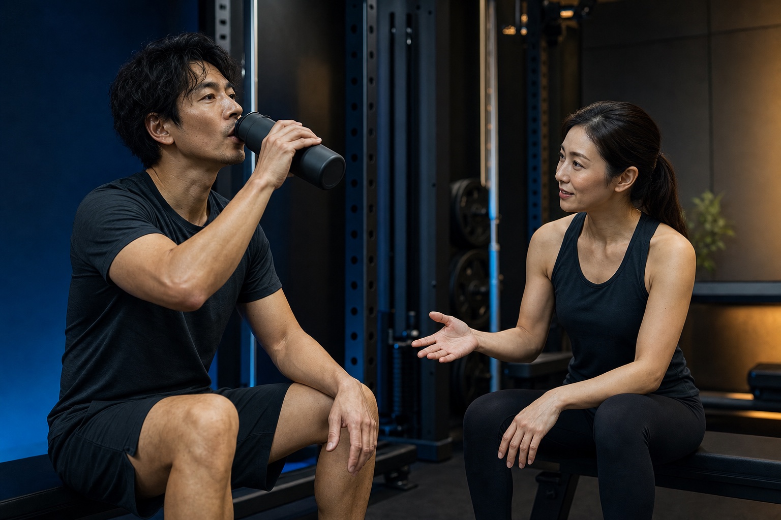 休憩中にトレーナーと次の内容を話す利用者