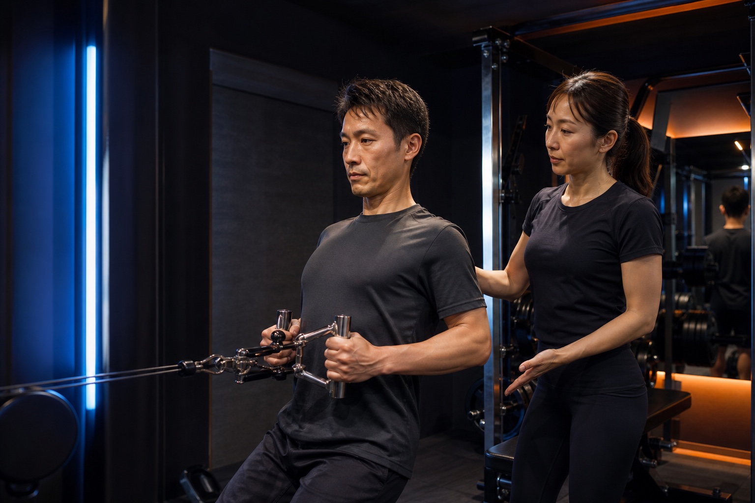 制御された負荷で筋力トレーニングを行う様子