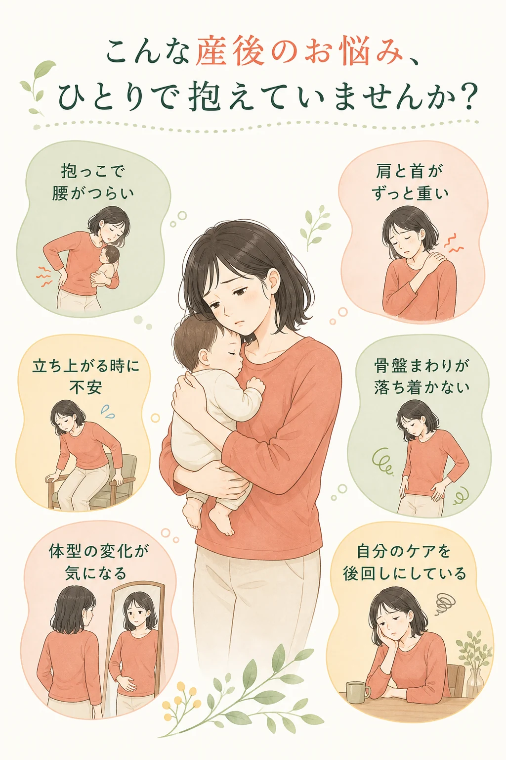 産後に抱えやすい悩みを整理した図解