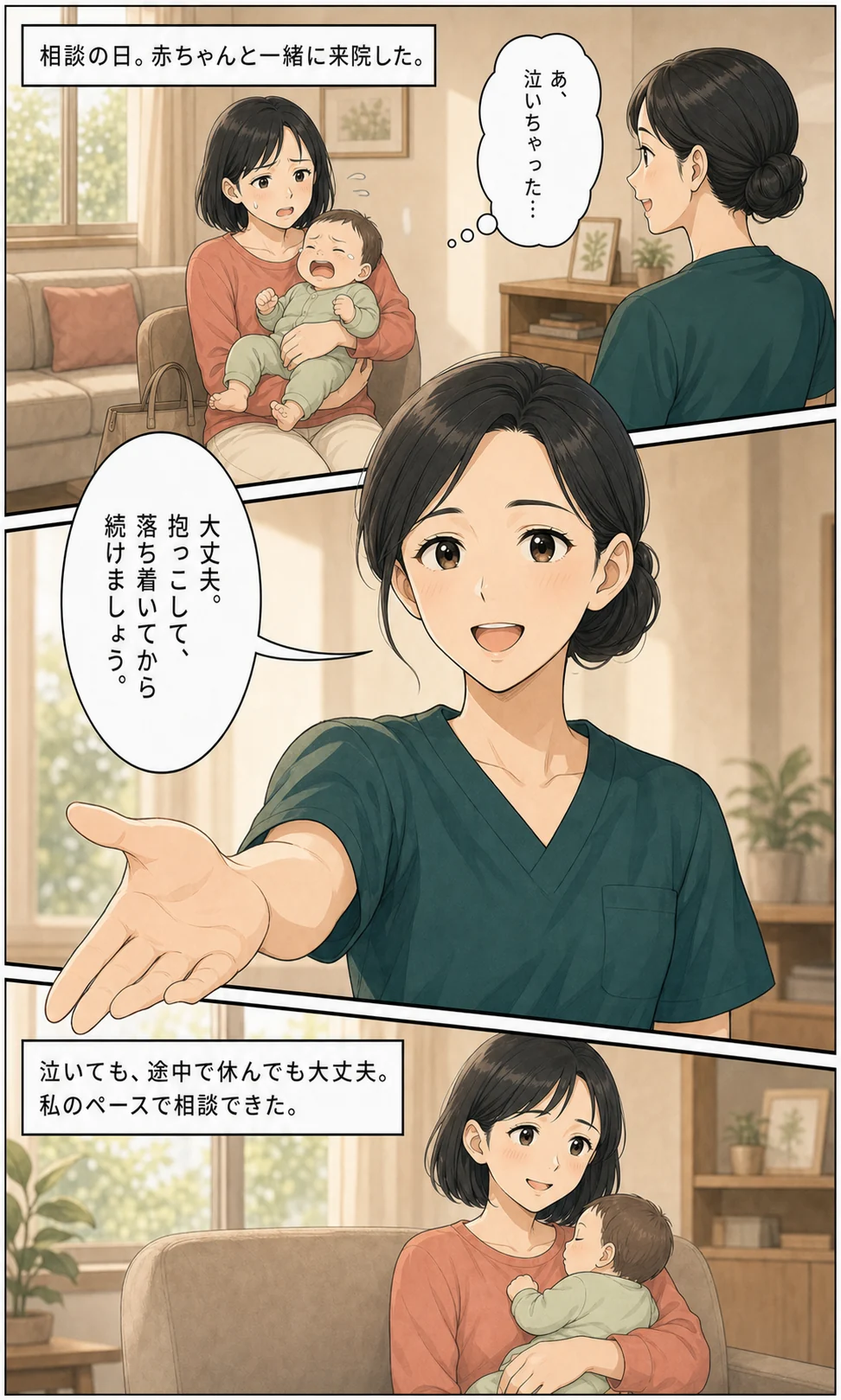 赤ちゃんと一緒でも自分のペースで相談できる漫画