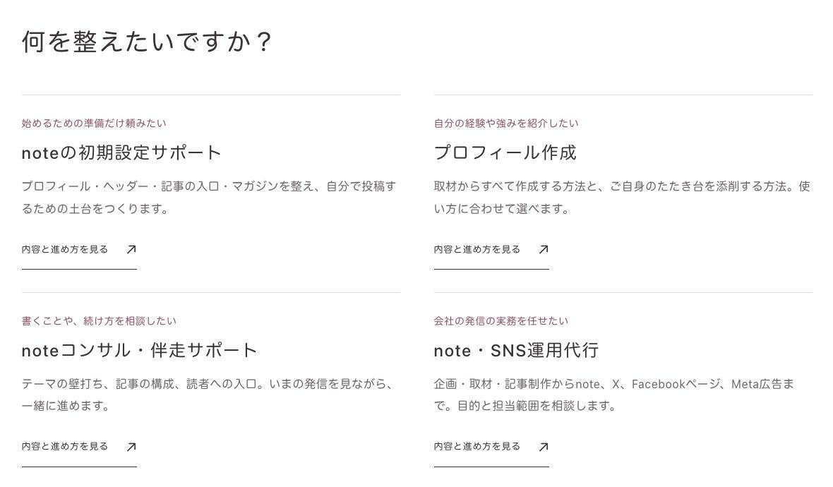 相談する人の悩みから、初期設定・プロフィール・伴走・運用代行を選べるサービス一覧